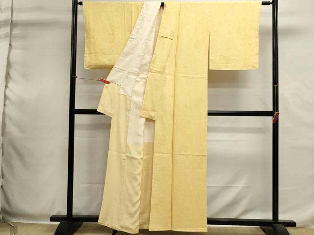平和屋着物■上質な色無地　御所車花地紋　蜂蜜色　正絹　逸品　DABI0549cd