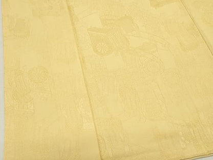 平和屋着物■上質な色無地　御所車花地紋　蜂蜜色　正絹　逸品　DABI0549cd