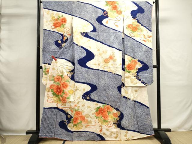 平和屋着物■豪華振袖　駒刺繍　絞り　花籠文　暈し染め　金彩　正絹　逸品　DABI0551cd