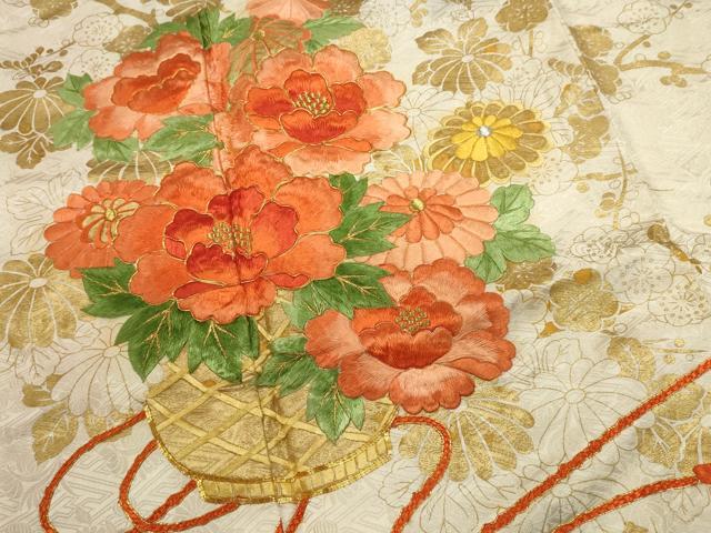 平和屋着物■豪華振袖　駒刺繍　絞り　花籠文　暈し染め　金彩　正絹　逸品　DABI0551cd