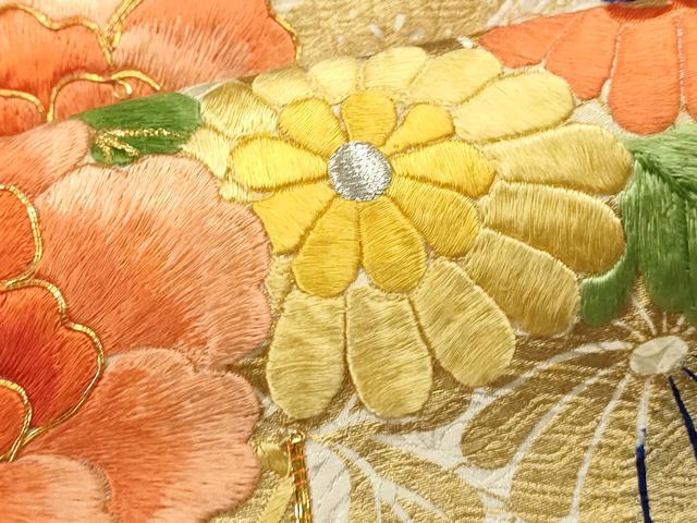 平和屋着物■豪華振袖　駒刺繍　絞り　花籠文　暈し染め　金彩　正絹　逸品　DABI0551cd
