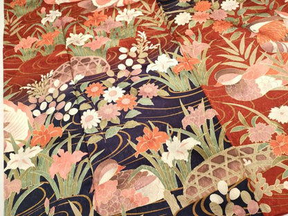 平和屋着物■上質な小紋　流水鴛鴦花文　暈し染め　金彩　正絹　逸品　DABI0552cd