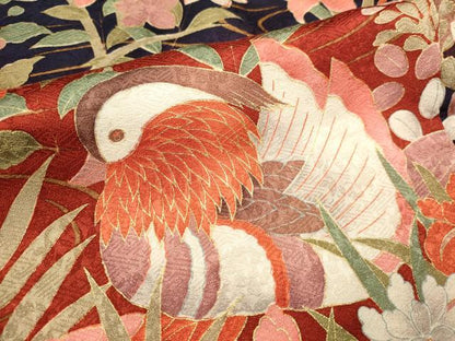 平和屋着物■上質な小紋　流水鴛鴦花文　暈し染め　金彩　正絹　逸品　DABI0552cd