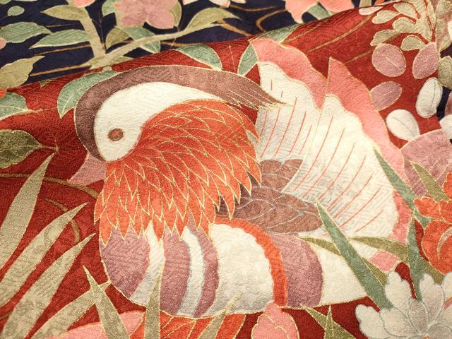 平和屋着物■上質な小紋　流水鴛鴦花文　暈し染め　金彩　正絹　逸品　DABI0552cd