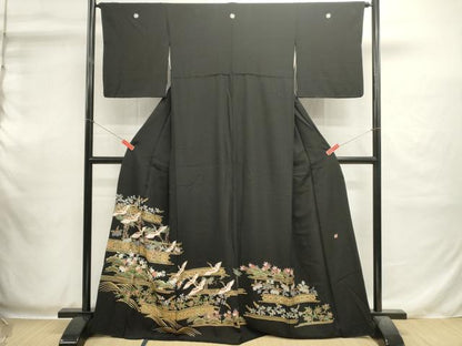 平和屋着物■豪華黒留袖　横段飛鶴松文　松寿　金彩　正絹　逸品　DABI0553cd