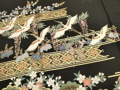 平和屋着物■豪華黒留袖　横段飛鶴松文　松寿　金彩　正絹　逸品　DABI0553cd