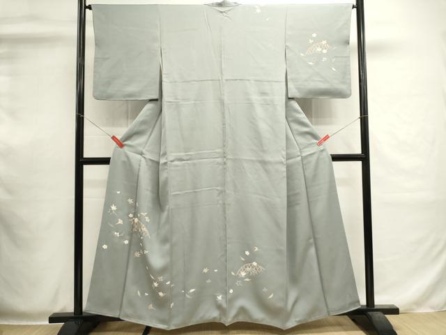 平和屋着物■訪問着　駒刺繍　籬草葉文　正絹　逸品　DABI0555cd