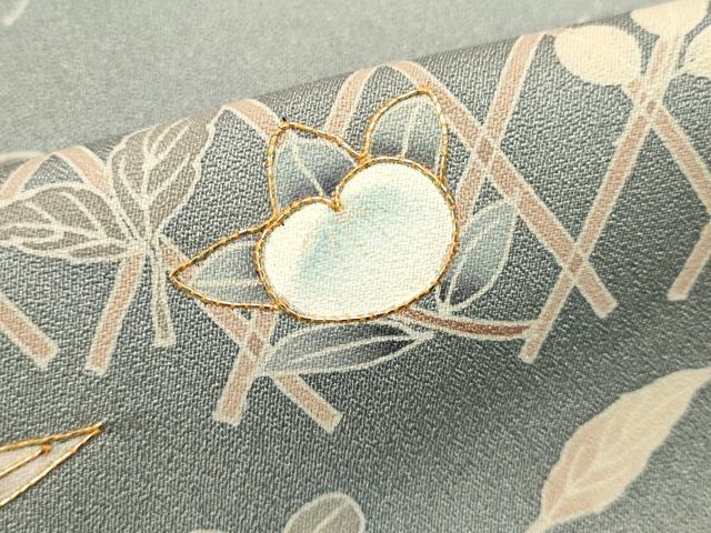 平和屋着物■訪問着　駒刺繍　籬草葉文　正絹　逸品　DABI0555cd