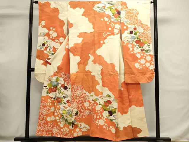平和屋着物■豪華振袖　駒刺繍　流水花文　金彩　正絹　逸品　DABI0556cd