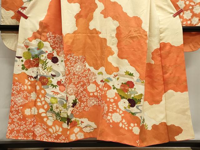 平和屋着物■豪華振袖　駒刺繍　流水花文　金彩　正絹　逸品　DABI0556cd