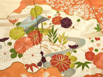 平和屋着物■豪華振袖　駒刺繍　流水花文　金彩　正絹　逸品　DABI0556cd