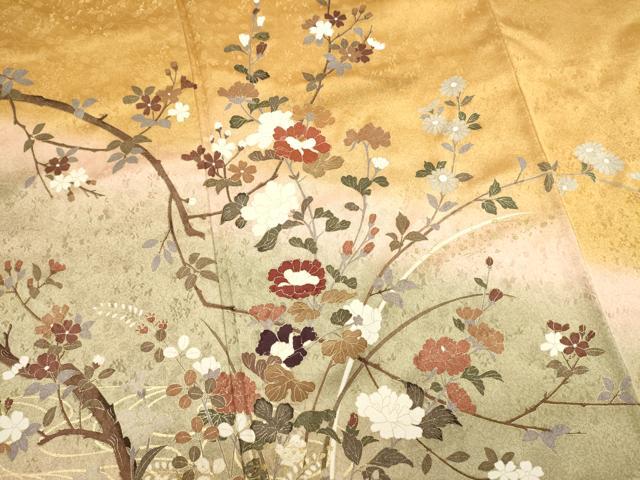 平和屋着物■訪問着　枝花文　暈し染め　金彩　正絹　逸品　DABI0561cd