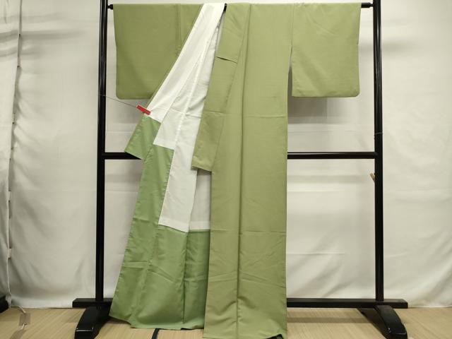 平和屋着物■色無地　抹茶色　洗える着物　DABI0571cd