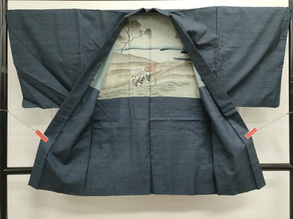 平和屋着物■男性　紬　アンサンブル　長羽織　霞文　正絹　逸品　DABI0575cd