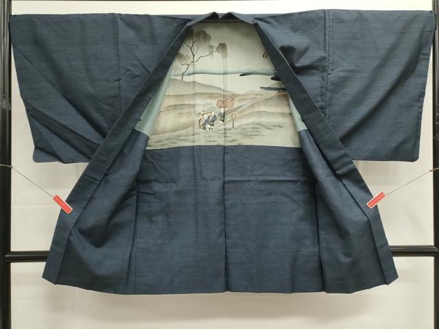 平和屋着物■男性　紬　アンサンブル　長羽織　霞文　正絹　逸品　DABI0575cd