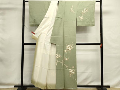 平和屋着物■訪問着　刺繍　枝花文　正絹　逸品　DABI0585cd