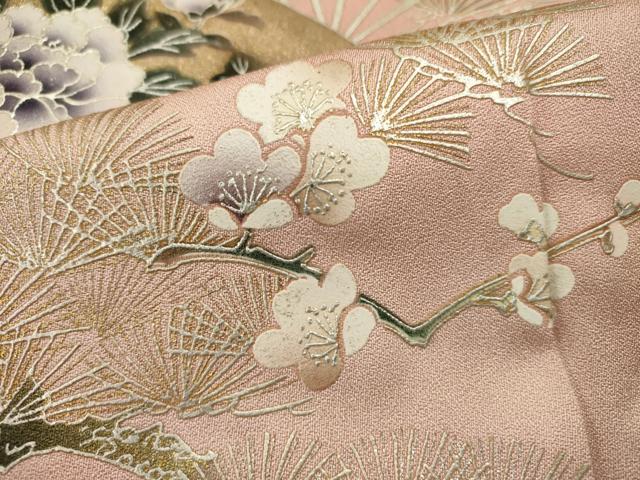 平和屋着物■金彩友禅作家　木村桂友　訪問着　地紙花文　枝梅　暈し染め　金銀彩　さが美扱い　正絹　逸品　DABI0587cd