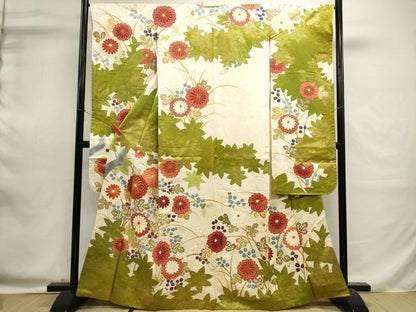 平和屋着物■豪華振袖　駒刺繍　枝花文　金彩　正絹　逸品　DABI0588cd