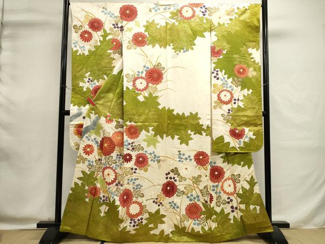 平和屋着物■豪華振袖　駒刺繍　枝花文　金彩　正絹　逸品　DABI0588cd