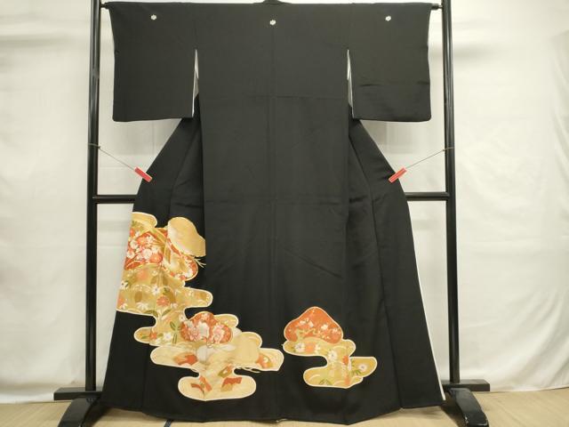 平和屋着物■豪華黒留袖　駒刺繍　尾長鳥花文　金彩　正絹　逸品　DABI0600cd