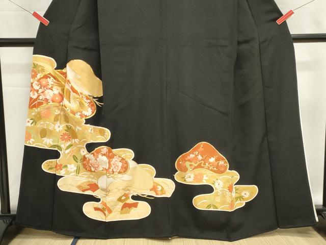 平和屋着物■豪華黒留袖　駒刺繍　尾長鳥花文　金彩　正絹　逸品　DABI0600cd