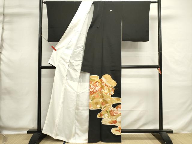 平和屋着物■豪華黒留袖　駒刺繍　尾長鳥花文　金彩　正絹　逸品　DABI0600cd