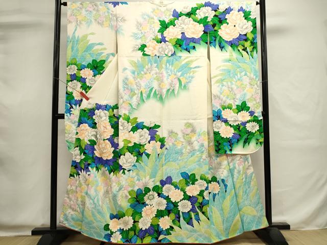 平和屋着物■豪華振袖　駒刺繍　草花文　牡丹　暈し染め　銀彩　正絹　逸品　DABI0606cd