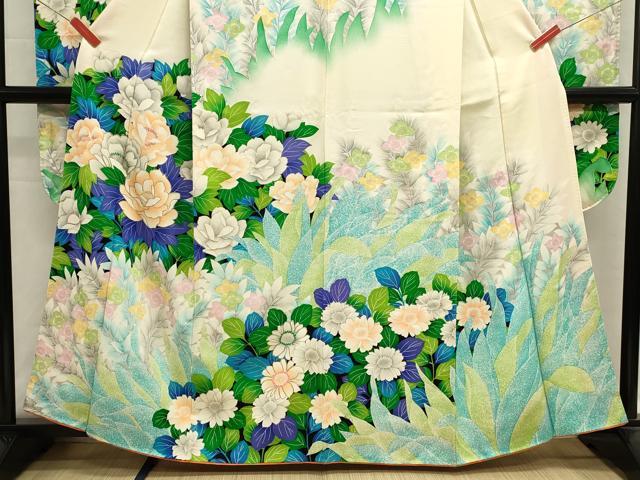 平和屋着物■豪華振袖　駒刺繍　草花文　牡丹　暈し染め　銀彩　正絹　逸品　DABI0606cd