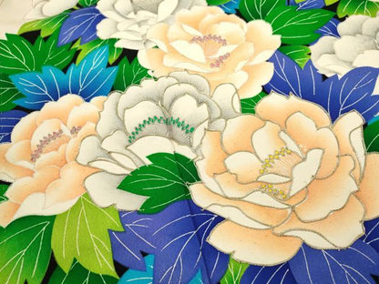 平和屋着物■豪華振袖　駒刺繍　草花文　牡丹　暈し染め　銀彩　正絹　逸品　DABI0606cd