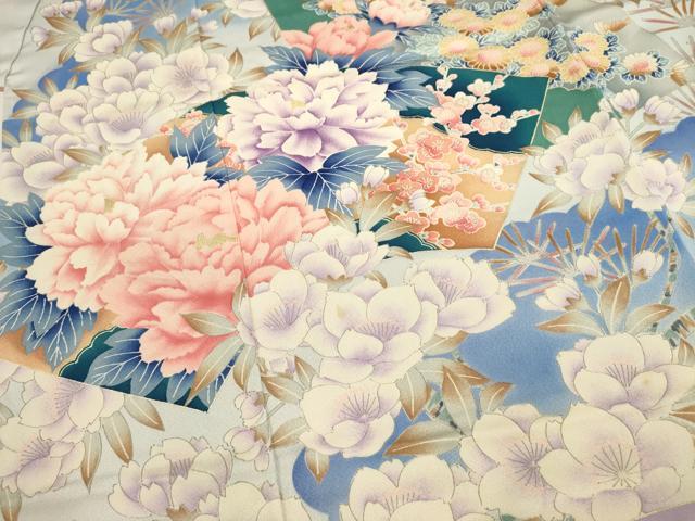 平和屋着物■豪華振袖　地紙花文　牡丹　暈し染め　金彩　正絹　逸品　DABI0608cd