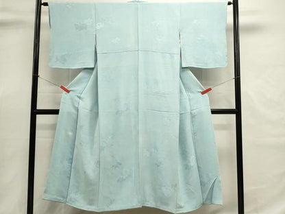 平和屋着物■上質な色無地　草葉地紋　水色　正絹　逸品　DABI0611cd