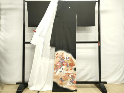 平和屋着物■豪華黒留袖　作家物　地紙飛鶴花文　宝尽くし　暈し染め　金彩　ロング丈　正絹　逸品　DABI0614cd