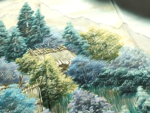 平和屋着物■豪華黒留袖　手描き　遠山風景文　暈し染め　金彩　正絹　逸品　DABI0615cd