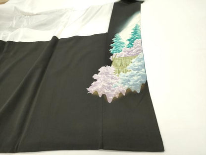 平和屋着物■豪華黒留袖　手描き　遠山風景文　暈し染め　金彩　正絹　逸品　DABI0615cd