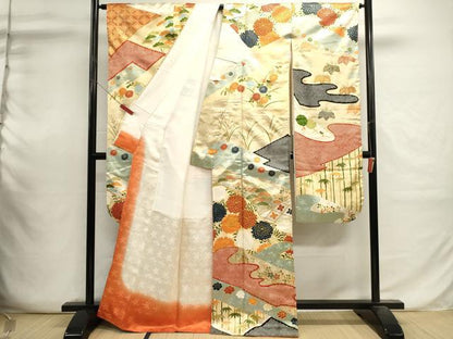 平和屋着物■豪華振袖　駒刺繍　草花文　金彩　正絹　逸品　DABI0618cd