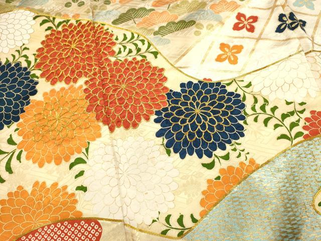 平和屋着物■豪華振袖　駒刺繍　草花文　金彩　正絹　逸品　DABI0618cd