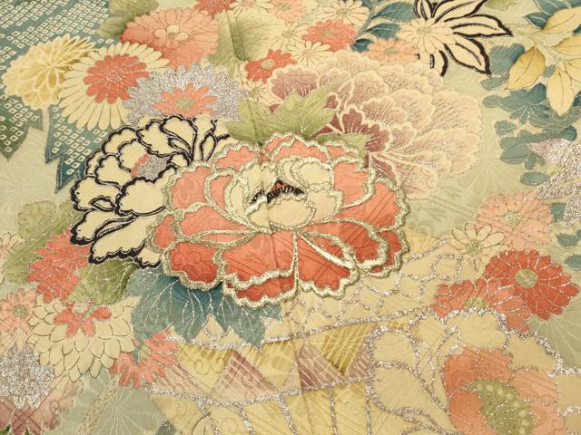 平和屋着物■豪華振袖　駒刺繍　花籠文　暈し染め　金銀彩　正絹　逸品　DABI0627cd