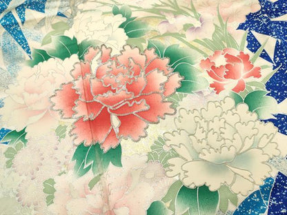 平和屋着物■豪華振袖　駒刺繍　草花文　牡丹　銀彩　正絹　逸品　DABI0630cd