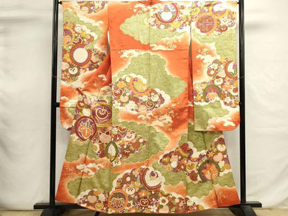 平和屋着物■豪華振袖　駒刺繍　花蝶文　舞梅　暈し染め　金彩　正絹　逸品　DABI0631cd