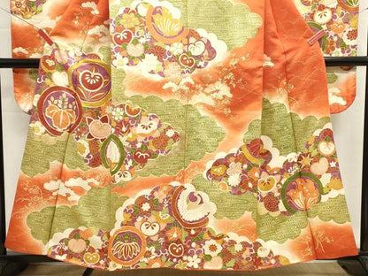 平和屋着物■豪華振袖　駒刺繍　花蝶文　舞梅　暈し染め　金彩　正絹　逸品　DABI0631cd