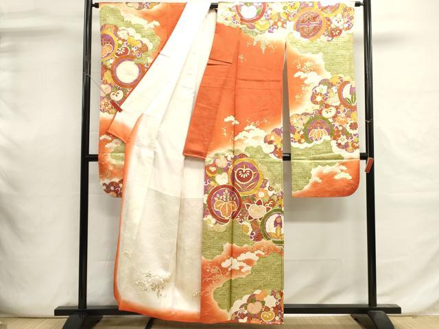 平和屋着物■豪華振袖　駒刺繍　花蝶文　舞梅　暈し染め　金彩　正絹　逸品　DABI0631cd