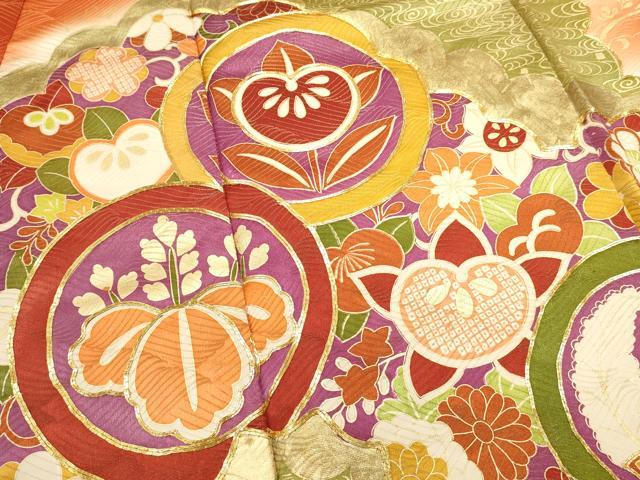 平和屋着物■豪華振袖　駒刺繍　花蝶文　舞梅　暈し染め　金彩　正絹　逸品　DABI0631cd