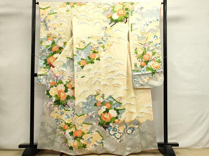 平和屋着物■豪華振袖　駒刺繍　草花文　牡丹　金銀彩　正絹　逸品　DABI0633cd