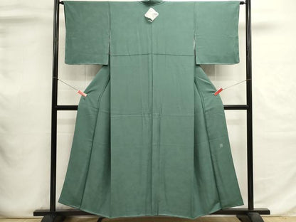 平和屋着物■京加賀友禅　百貫達雄　色無地　紗綾形地紋　錆浅葱色　正絹　逸品　未使用　DABI0635cd