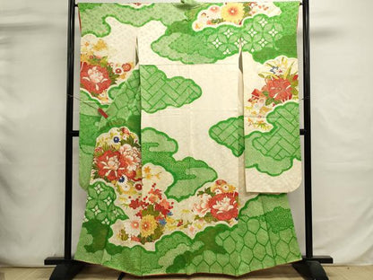 平和屋着物■豪華振袖　駒刺繍　絞り　草花文　金彩　正絹　逸品　DABI0637cd