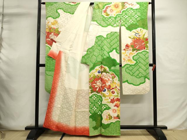 平和屋着物■豪華振袖　駒刺繍　絞り　草花文　金彩　正絹　逸品　DABI0637cd
