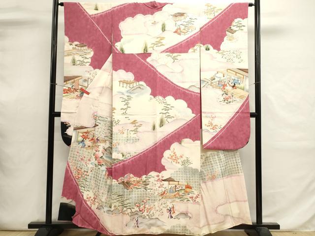 平和屋着物■豪華振袖　手描き　人物風景文　暈し染め　金銀彩　正絹　逸品　DABI0638cd