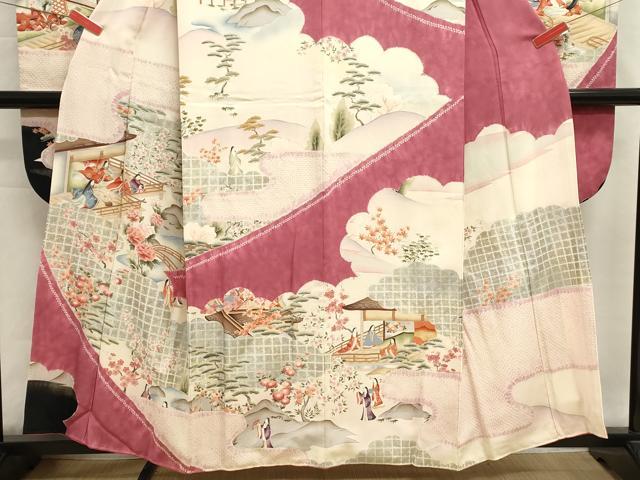 平和屋着物■豪華振袖　手描き　人物風景文　暈し染め　金銀彩　正絹　逸品　DABI0638cd