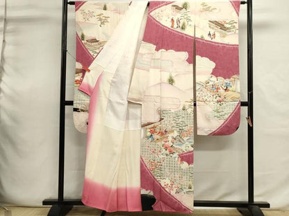 平和屋着物■豪華振袖　手描き　人物風景文　暈し染め　金銀彩　正絹　逸品　DABI0638cd
