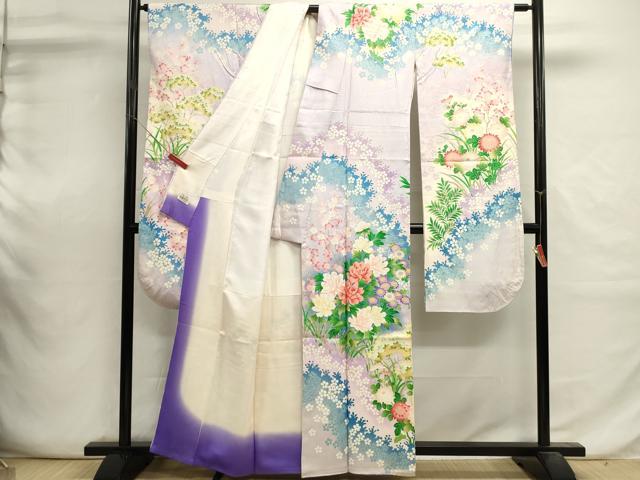 平和屋着物■豪華振袖　草花文　暈し染め　金銀彩　正絹　逸品　DABI0641cd
